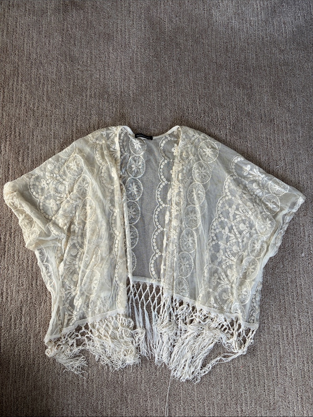 Lace Fringe Kimono - Ivory